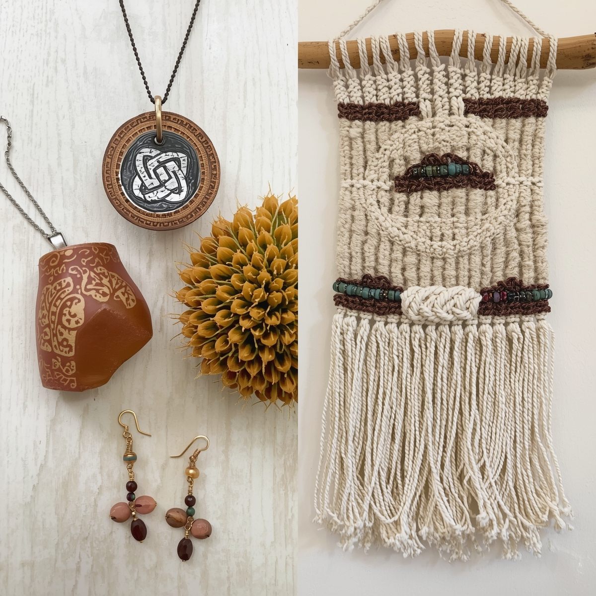 Woven wall hanging with natural fibers